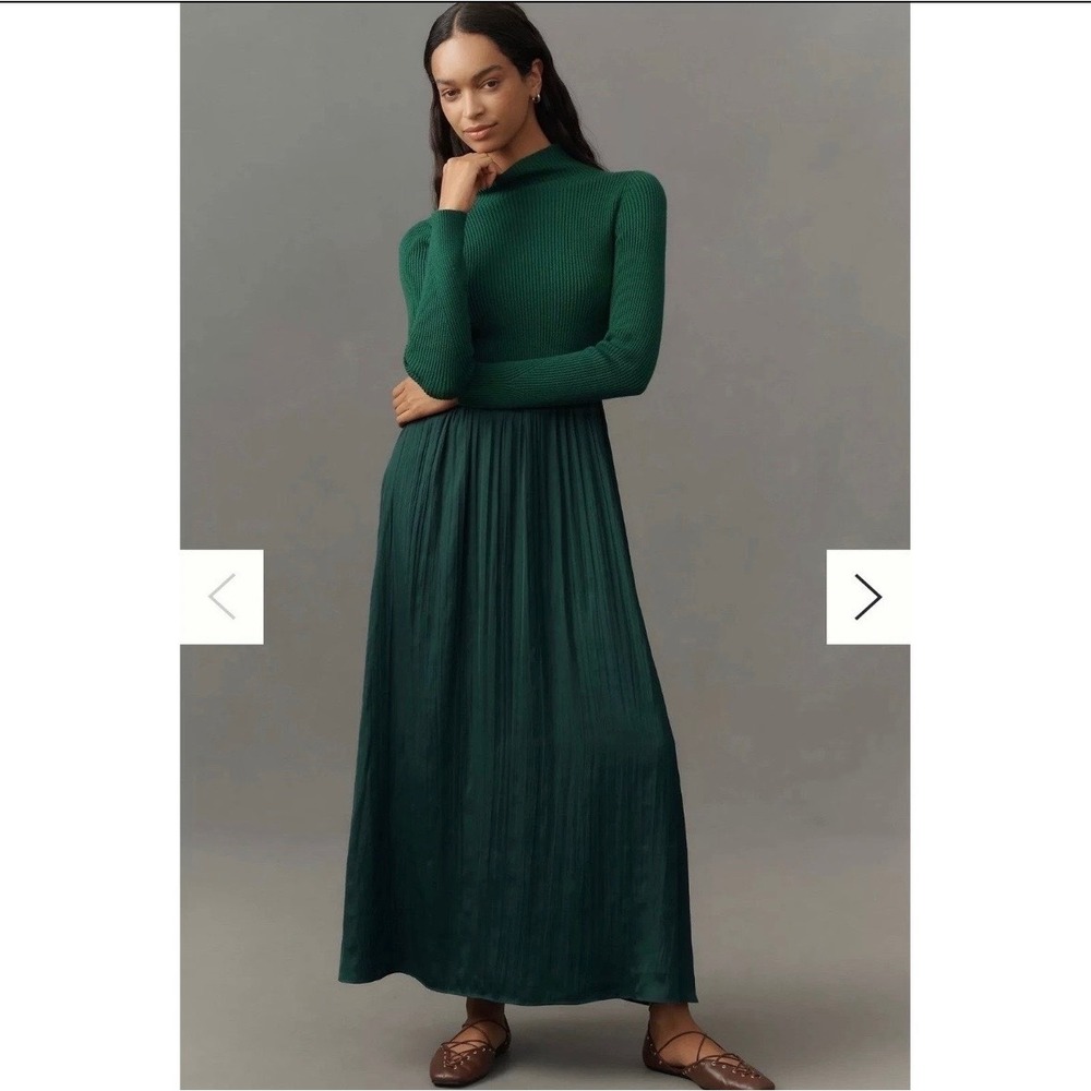 Anthropologie Women's 1X Thea Twofer Sweater Maxi Dress Green Long Sleeve